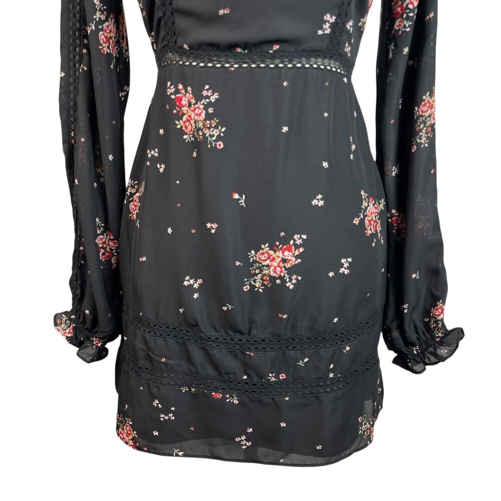 Show Me Your Mumu Helen Mini Dress XS Black Floral Long Sleeve Smocked Back - Picture 4 of 13